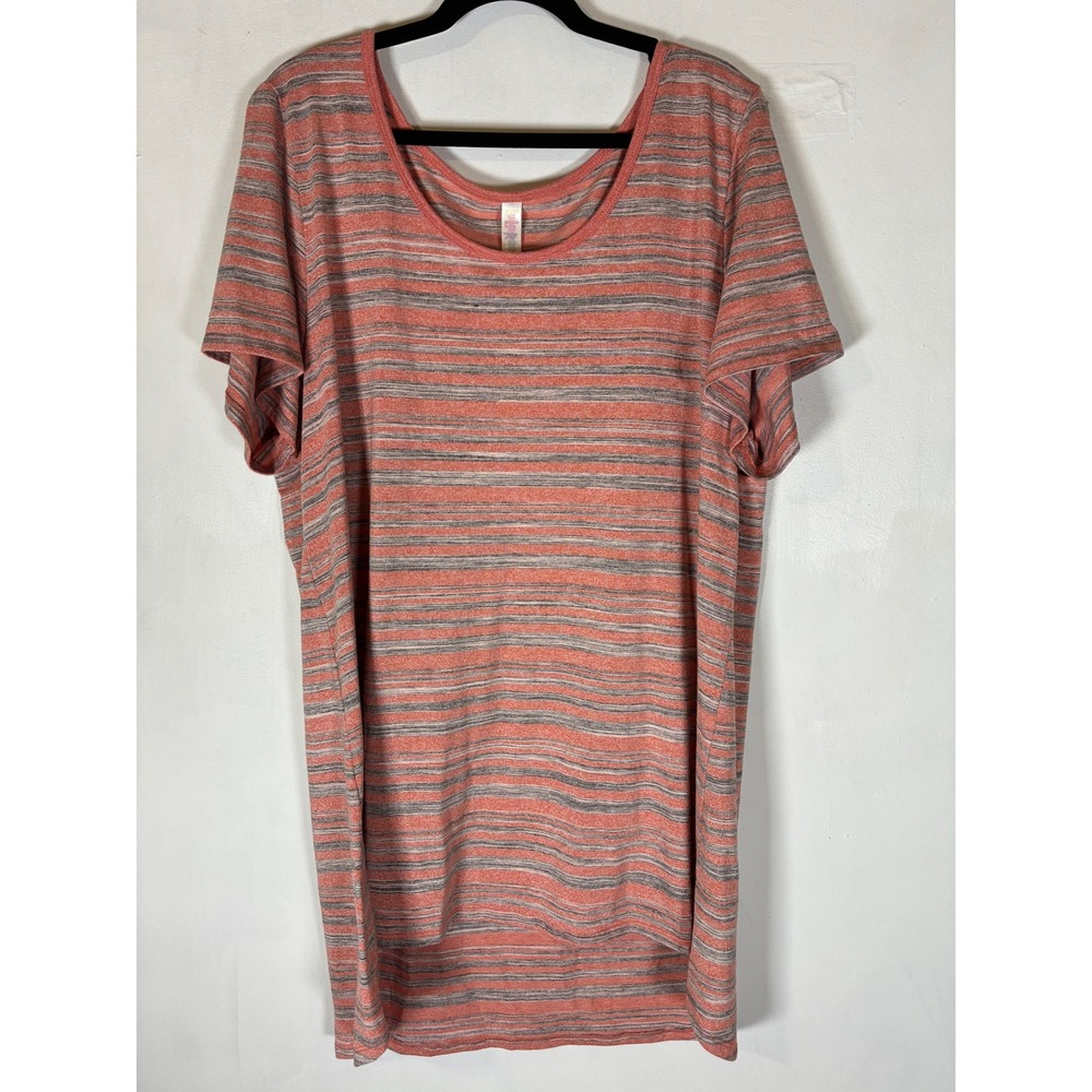 LuLaRoe Classic T Tagged 3XL Fits XL 1X Pink Coral Gray Striped High Low Tunic